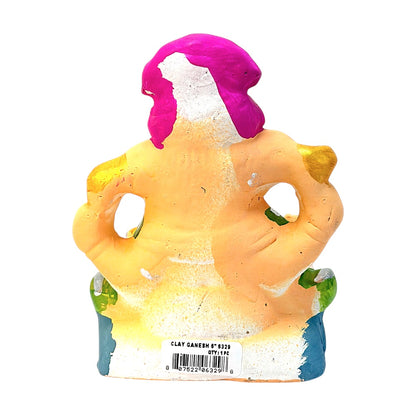 Eco-Friendly Clay Ganesha, colored turban, 6" (MOQ=20 pcs)