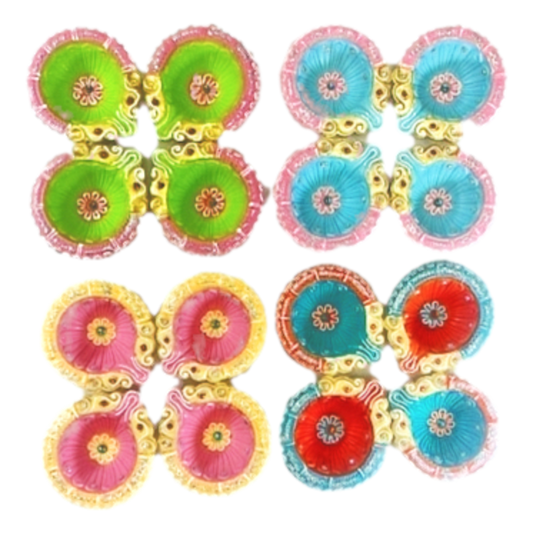 Colorful set of 4 Diya double Haathi (MOQ=36pc)