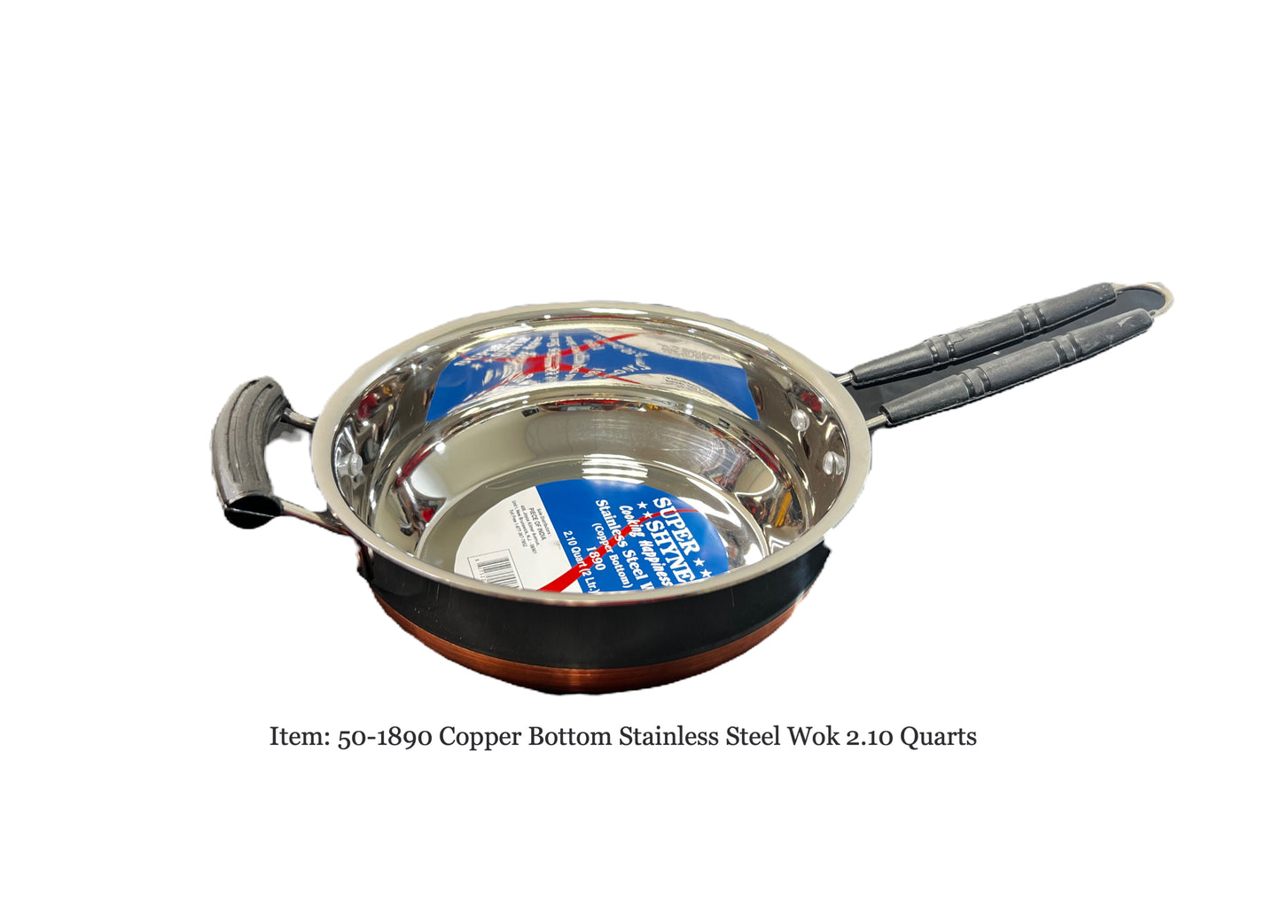 Wok copper bottom/stainless steel H 3" Dia 8.5"  2 liter 2.10 qt  (MOQ=ea)
