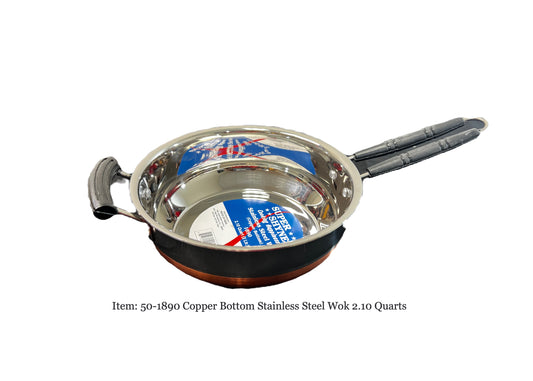 Wok copper bottom/stainless steel H 3" Dia 8.5"  2 liter 2.10 qt  (MOQ=ea)