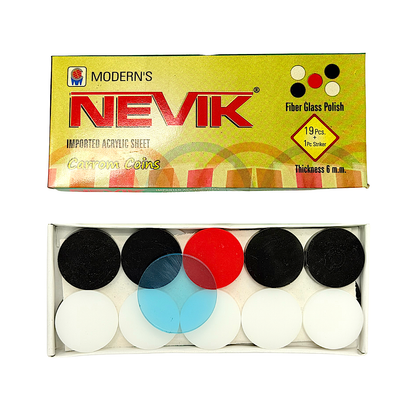 Carrom coins with mm plastic striker(nevik) 19 pcs+1 striker (MOQ=dz)