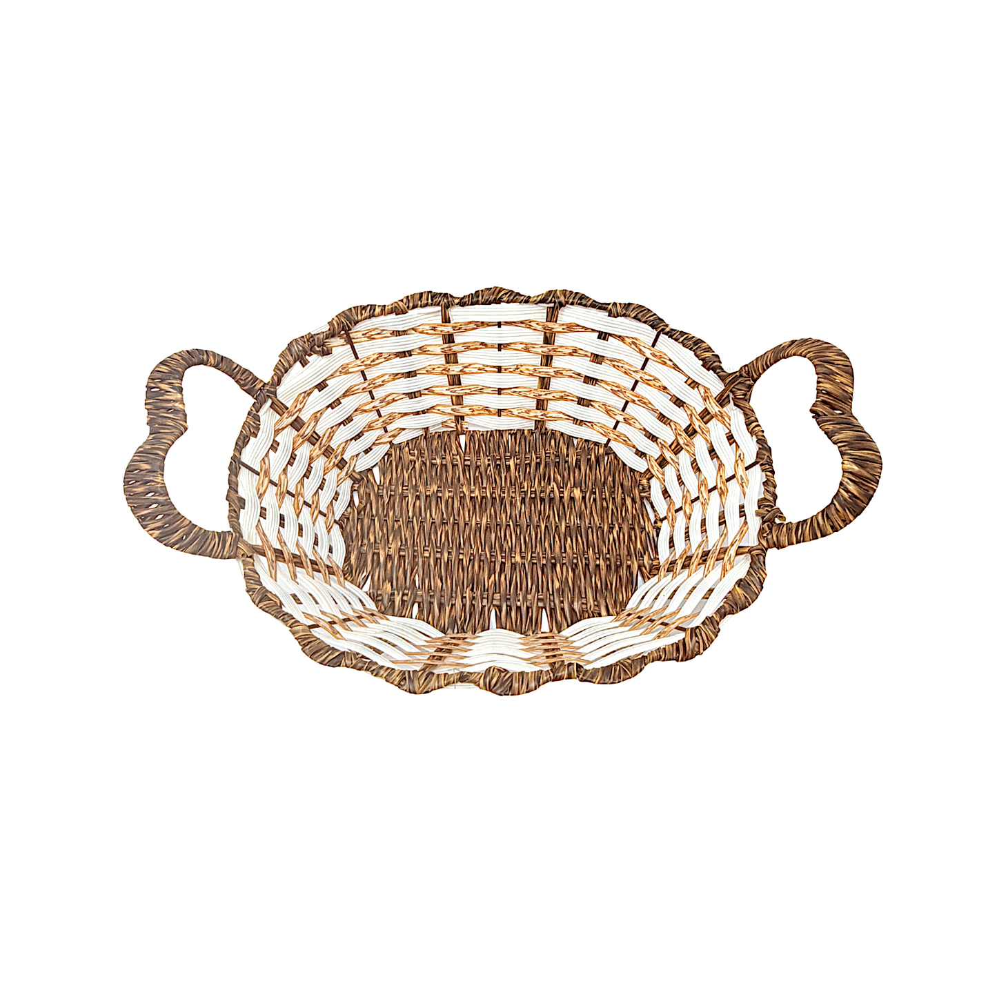 Mkaurs oval woven offwhite and brown  wicker basket with handles (MOQ=dz)
