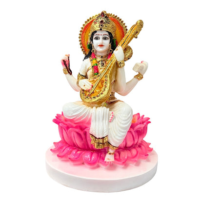 Saraswati, white and gold, marble dust 15" (MOQ=ea)