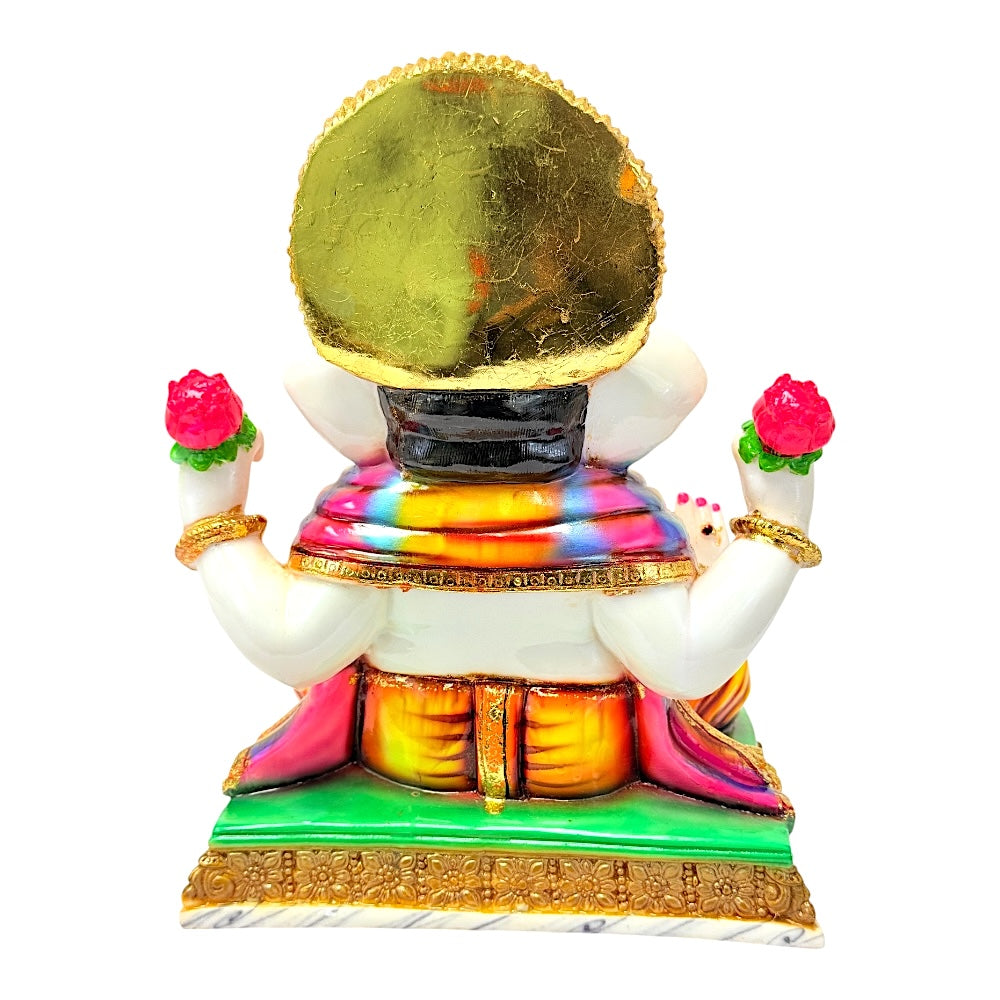Lord Ganesha, colored and gold, marble dust 12" (MOQ=ea)