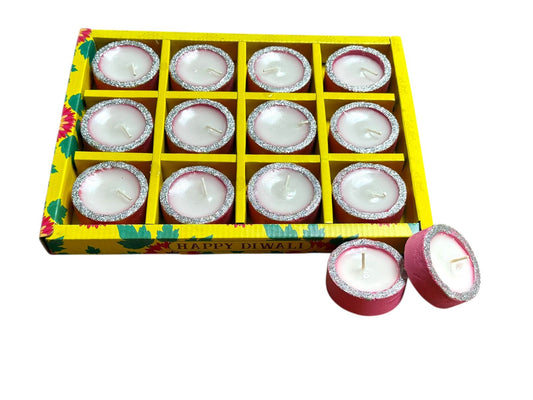 12pc diya with wax  Dabbi Neon color T light style (MOQ=2dz)