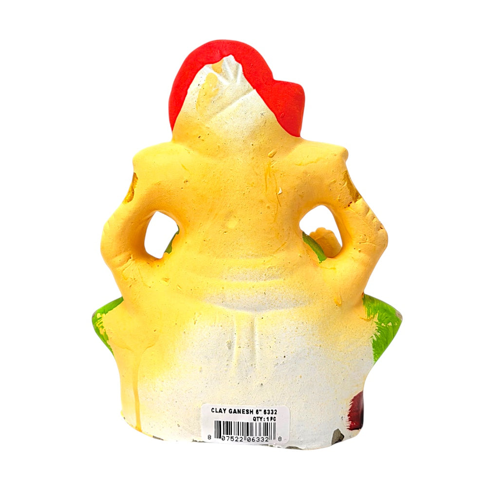 Eco-Friendly Clay Ganesha, color and gold with turban 6" (MOQ=18 pcs)