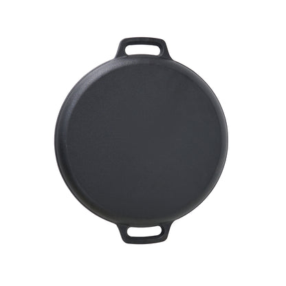 Cast Iron 14.5" double handle tawa with curved edges