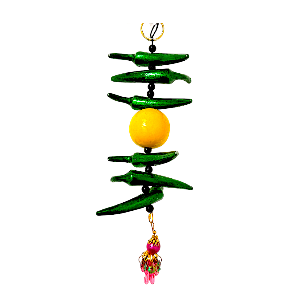 Metallic door hanging Nimbu Mirchi, 8.5 inches- Colored