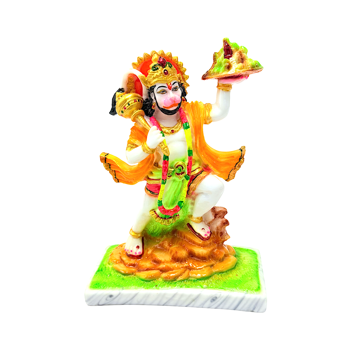 Lord hanuman with mountain, colorful marble dust,  8 inches