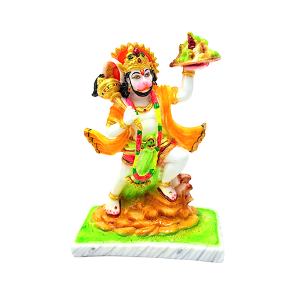Lord hanuman with mountain, colorful marble dust,  8 inches