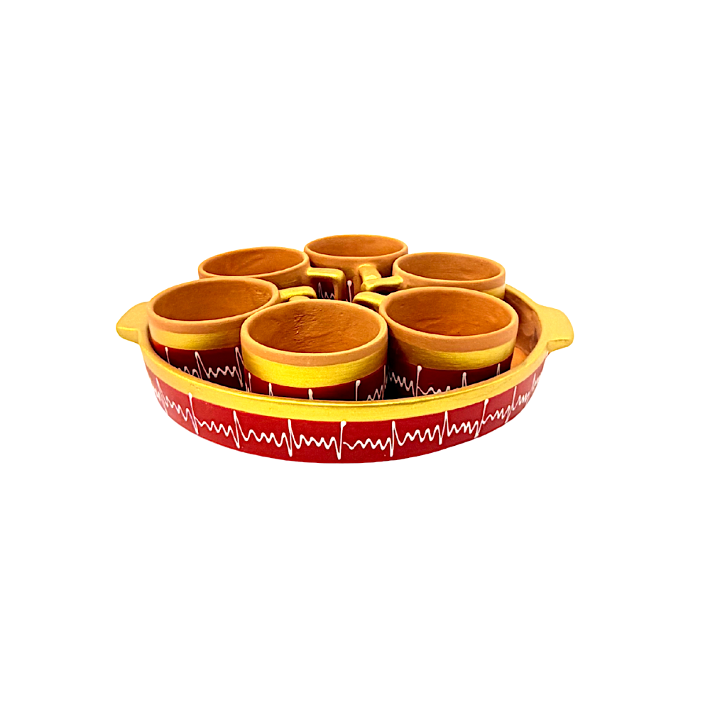 Clay cup and mug tray set  3510 (Color and Design may vary) (MOQ=ea)