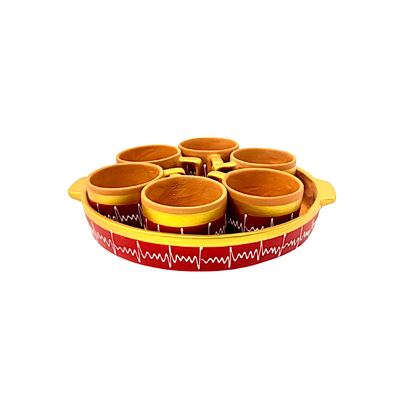 Clay cup and mug tray set  3510 (Color and Design may vary) (MOQ=ea)