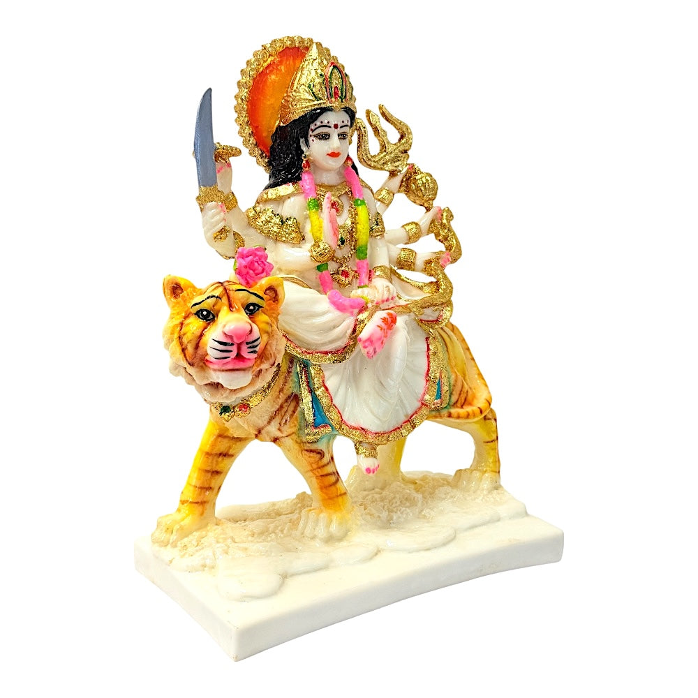 Durga, white and gold, marble dust 12" (MOQ=ea)