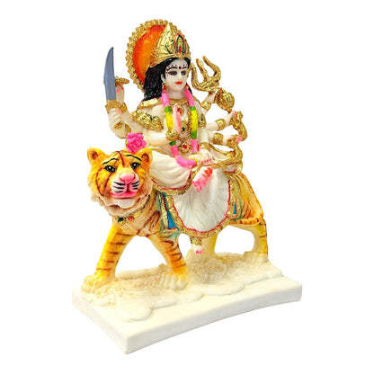 Durga, white and gold, marble dust 12" (MOQ=ea)