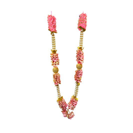 Garland 30 inch Pink Satin ruffles with pearls and gold stops  (MOQ=dz)