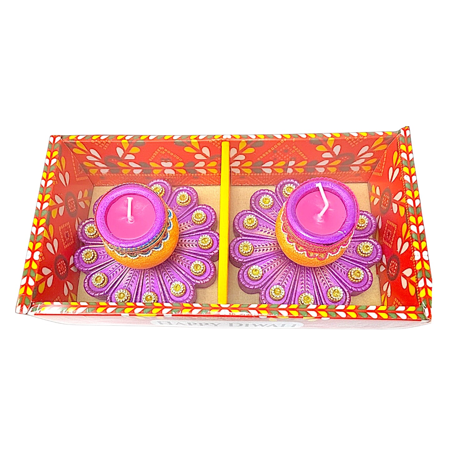 2 pc Mangalam Diya Box with wax, assorted colors (MOQ=ea)