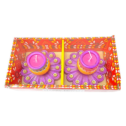 2 pc Mangalam Diya Box with wax, assorted colors (MOQ=ea)