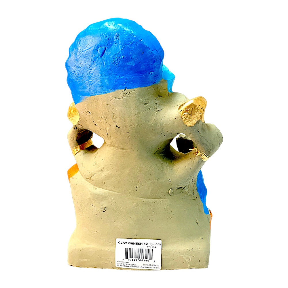 Eco-Friendly Clay Ganesha, Clay, color and gold on throne 12" (MOQ=4 pcs)