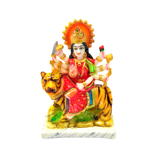Goddess Durga on tiger, colorful marble dust, 7 inches (MOQ=ea)