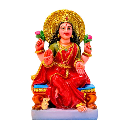 Laxmi on throne, colored, 6 inches