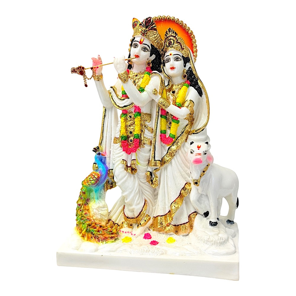 Radha Krishna, white and gold, marble dust 12" (MOQ=ea)