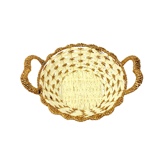 Mkaurs Round woven offwhite and gold wicker basket with handles (MOQ=dz)