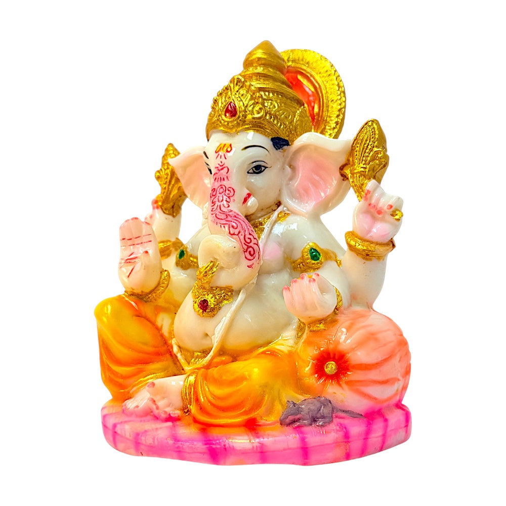 Lord Ganesha marble dust colored and gold, 7 inches