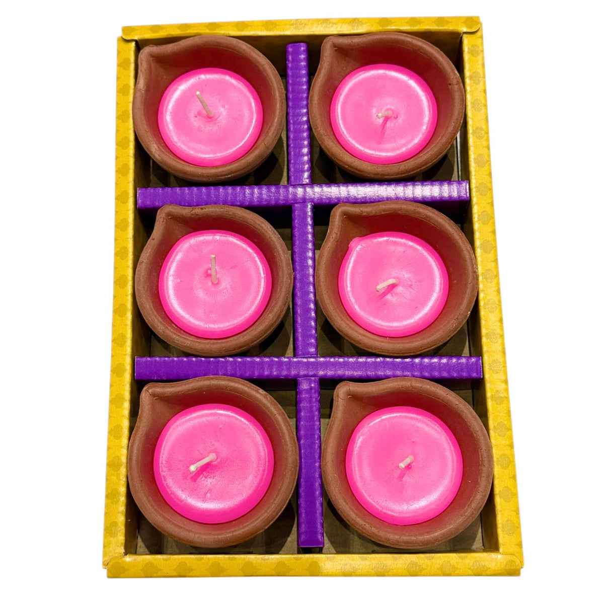 6 pack plain diya with with pink wax (MOQ=24)