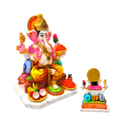 Lord Ganesha statue, colorful marble dust, 12 inches (MOQ=ea)