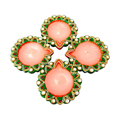 4Pk Deco colorful wax diya (Goal Full) style (MOQ=36pc)