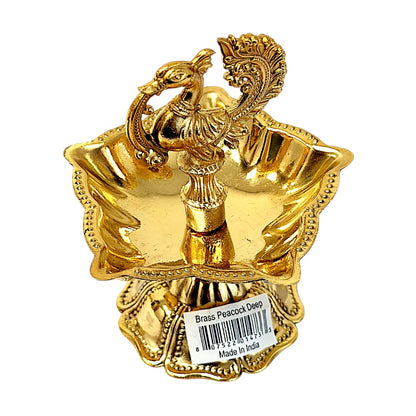 Brass Peacock stand with 5 diyas 3.5 " (MOQ=ea)