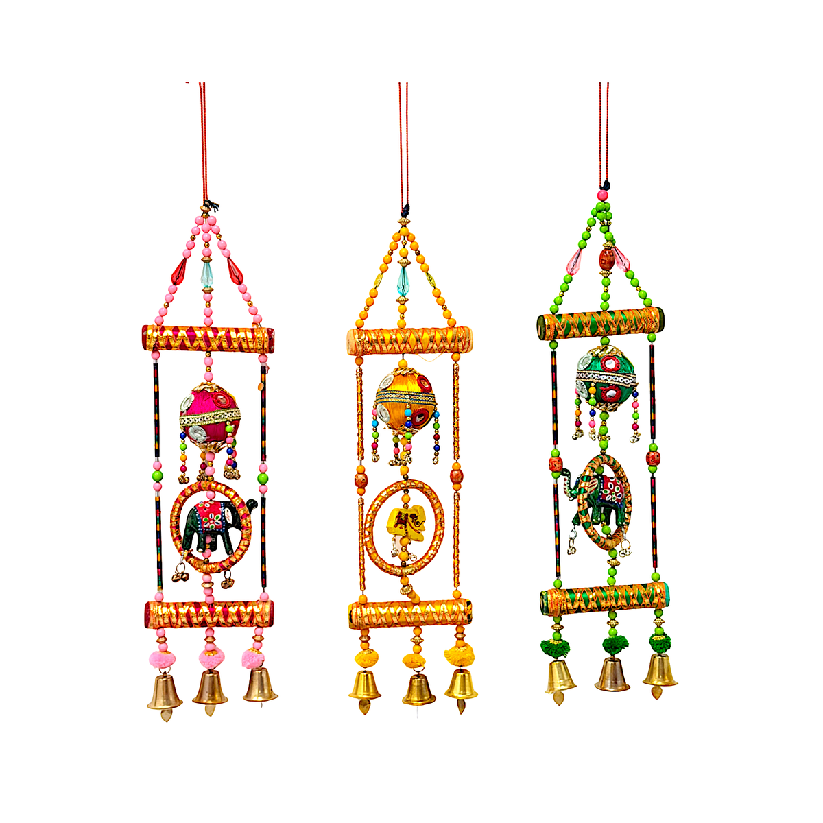 Hanging #3 Elephant hanging w 3 bells assorted  colors (MOQ=ea)