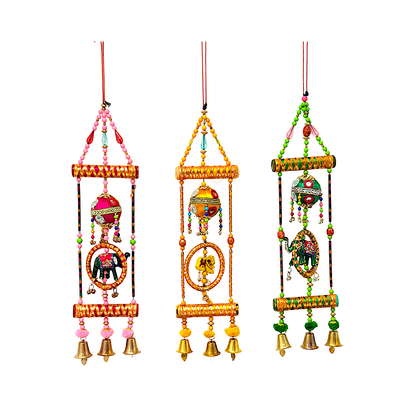 Hanging #3 Elephant hanging w 3 bells assorted  colors (MOQ=ea)