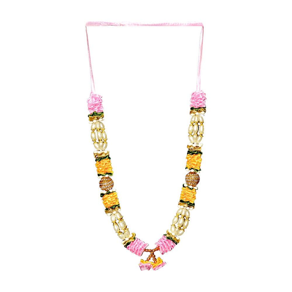 Garland 12 inch with pearls, gold stops and ruffles  (assorted colors) (MOQ=dz)