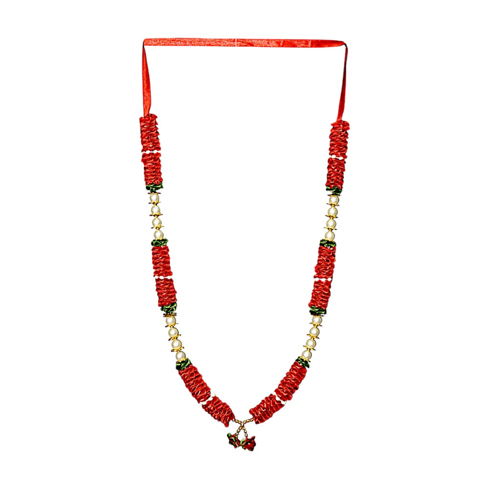 Garland 21 inch with pearls and satin ruffles  (assorted colors) (MOQ=dz)