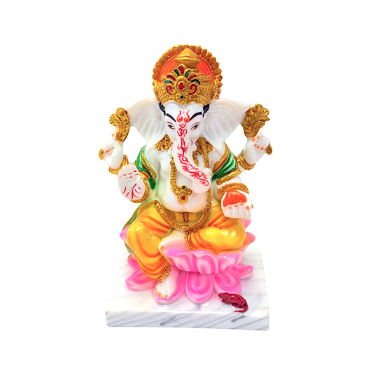 Lord Ganesha statue, colorful marble dust, 7 inches (MOQ=ea)