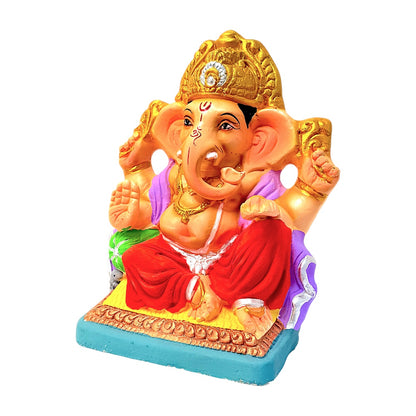 Eco-Friendly Clay Ganesha, color and gold on throne 12" (MOQ=4 pcs)