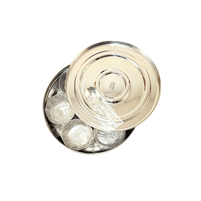 spice box (Masala Dibba) with steel lid and spoon  (MOQ=ea)