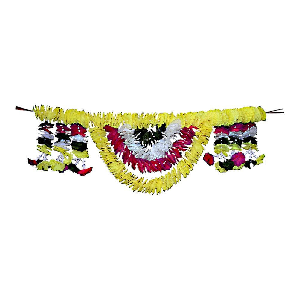 Artificial Floral Toran, 44 Inch, Indian Flower Door Hanging, Puja Mandir Diwali Wedding Decor White