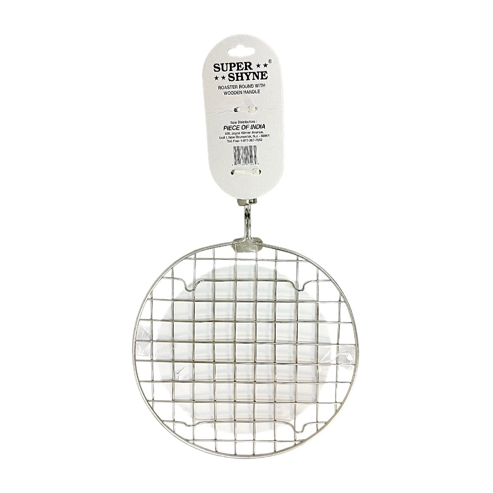 Stainless Steel Round Roaster with Wooden Handle — Roti, Papad & Vegetable Grill (MOQ=dz)