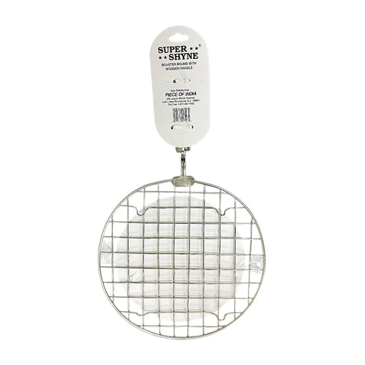 Stainless Steel Round Roaster with Wooden Handle — Roti, Papad & Vegetable Grill (MOQ=dz)