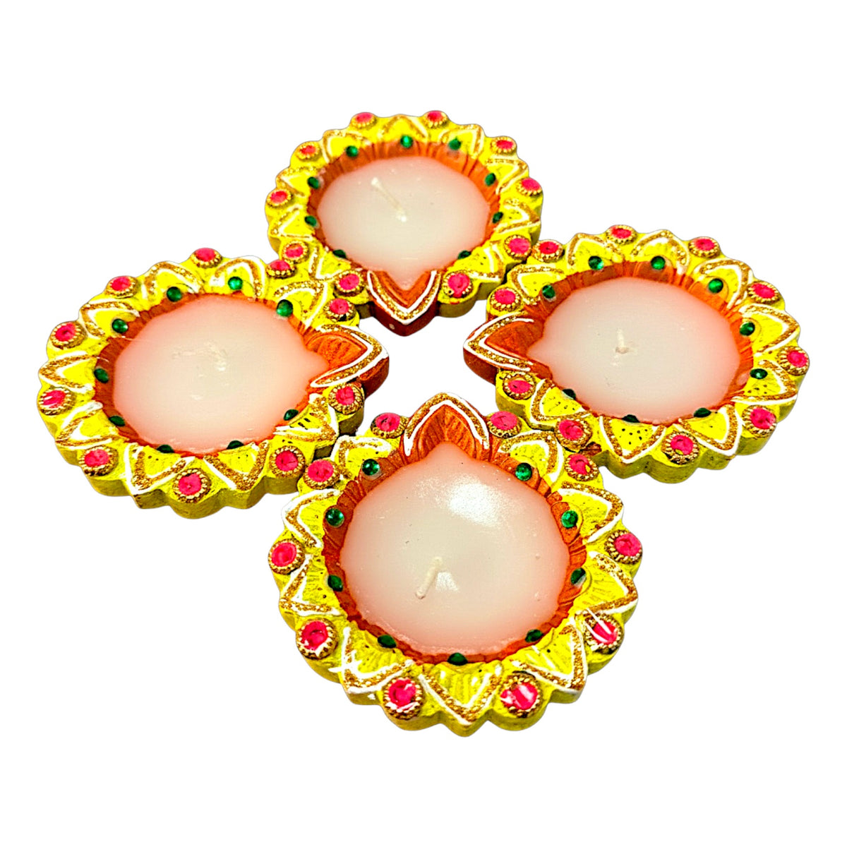 4Pk Deco colorful wax diya (Goal Full) style (MOQ=36pc)