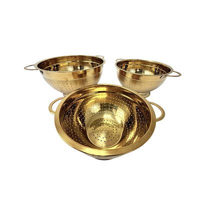 Colander steel, deep, gold color,  handle on both sides 12" diameter (UOM=10pc)
