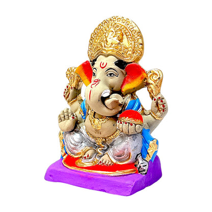 Eco-Friendly Clay Ganesha, clay, color and gold 6" (MOQ=18 pcs)