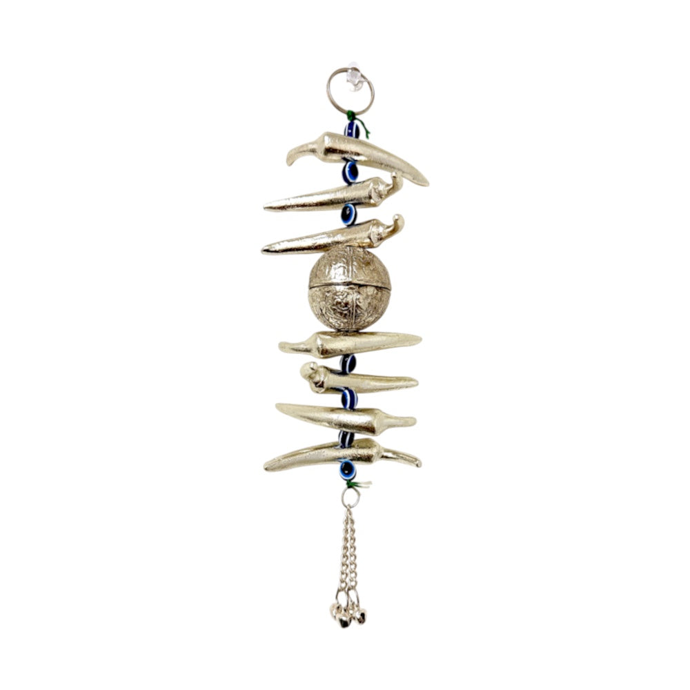 Metallic door hanging Nimbu Mirchi, 9.5 inches- Silver