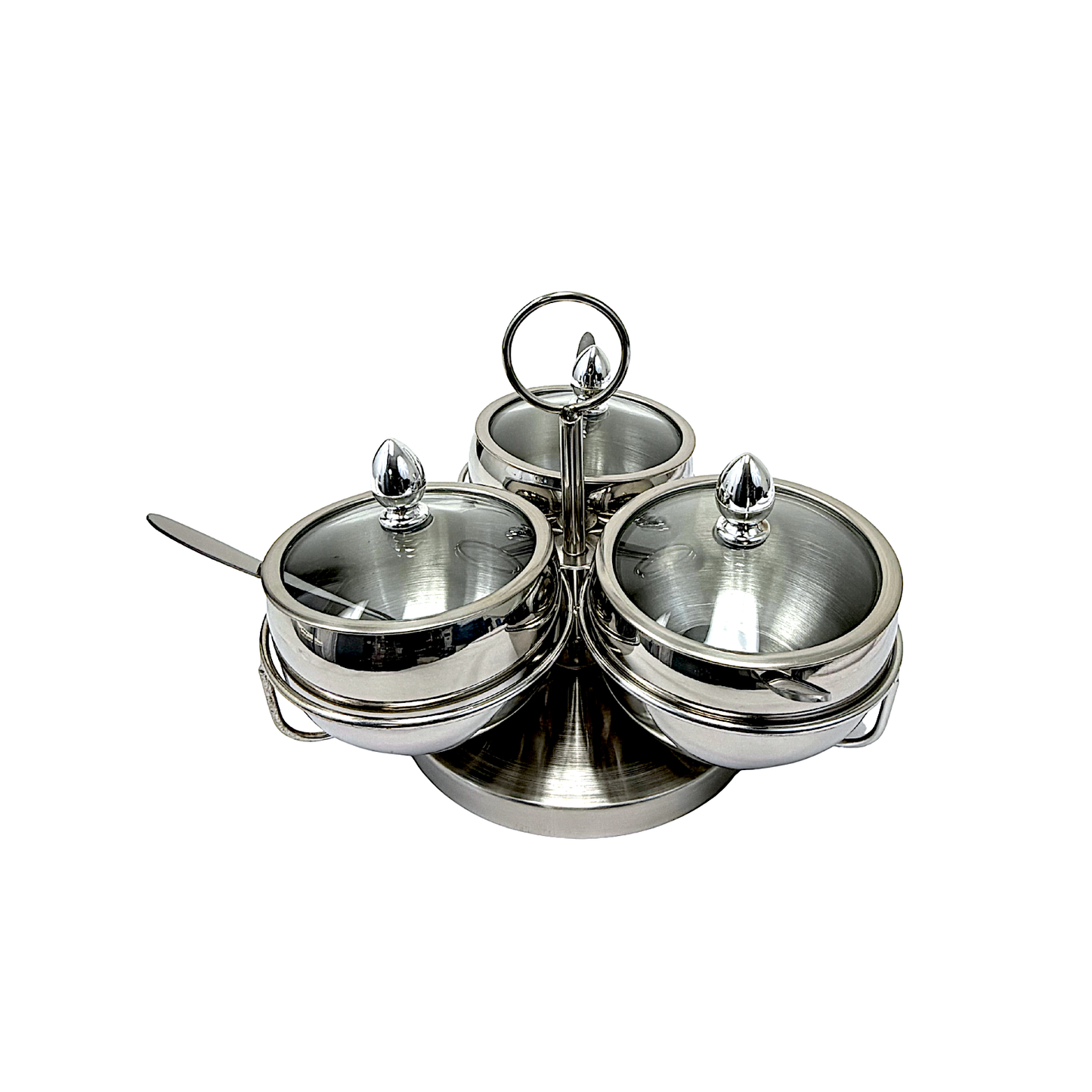 Extra fancy Pickle Pot Set- Stainless steel, Glass top lid, 3 spoons (MOQ=ea)