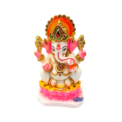 Lord Ganesha , white and gold marble dust,  6 inches (MOQ=ea)