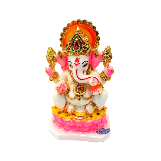 Lord Ganesha , white and gold marble dust,  6 inches (MOQ=ea)