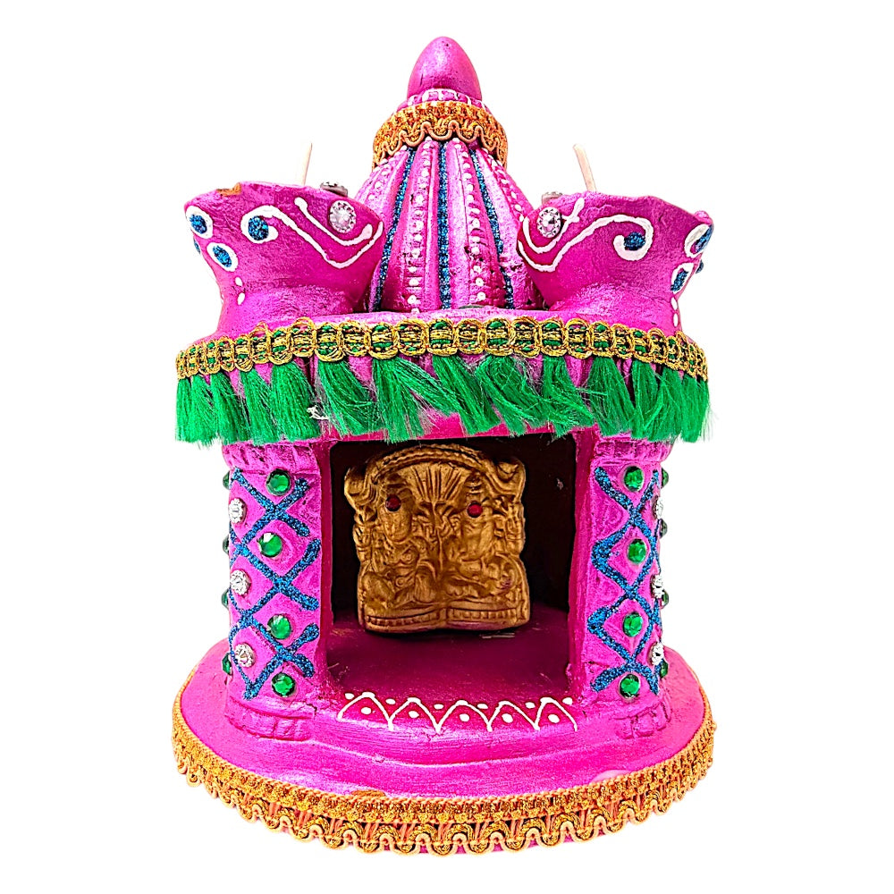 Clay Mandir style diya with Wax, assorted colors (MOQ=dz)