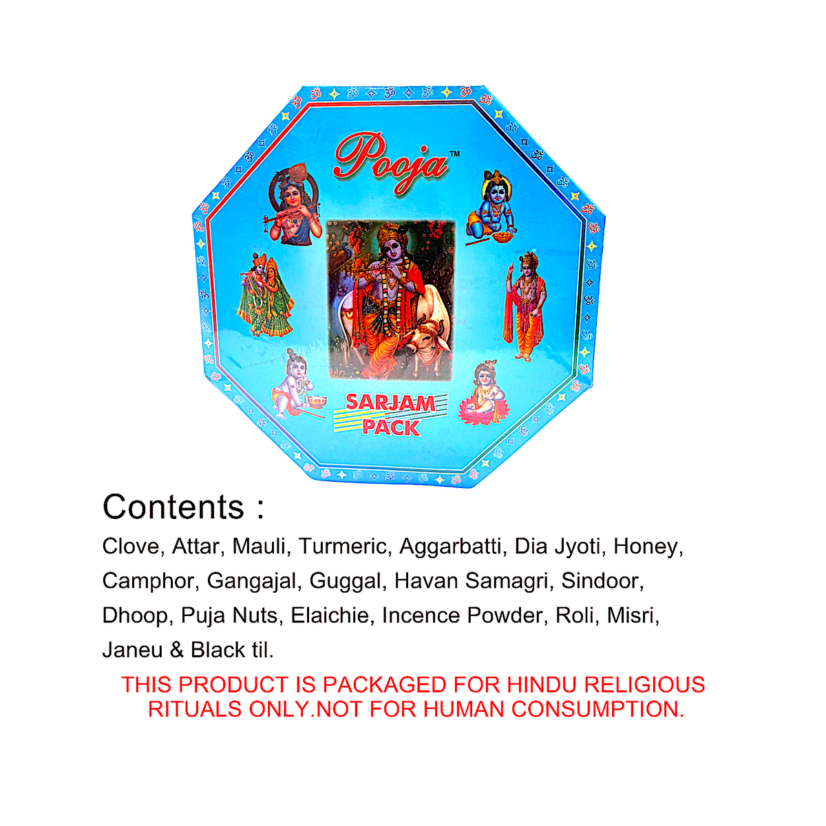 Puja sarjam pack (no ghee or Jhandi), Blue Krishna (MOQ=ea)